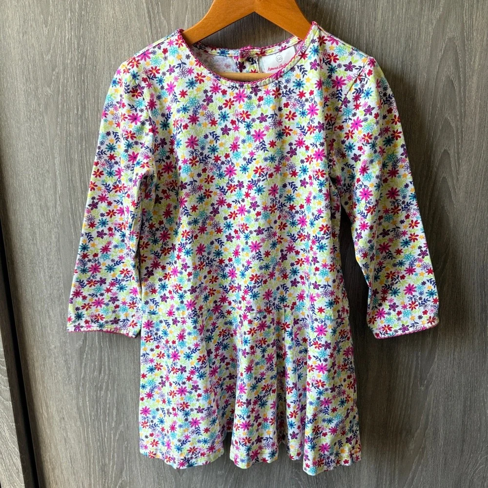 Hanna Andersson Floral Dress Girls 110 5 Multi Color Long Sleeve Cotton Playwear